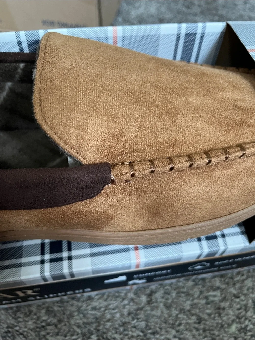 Haggar Men’s Brown Tan Slip-On Memory Foam Loafers. Men size 11-12. XL. New
